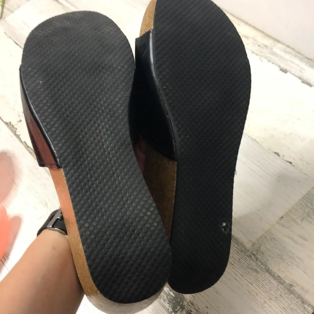 Walk Melluso Cork Wedge Black Flower Wedges Sandals 40